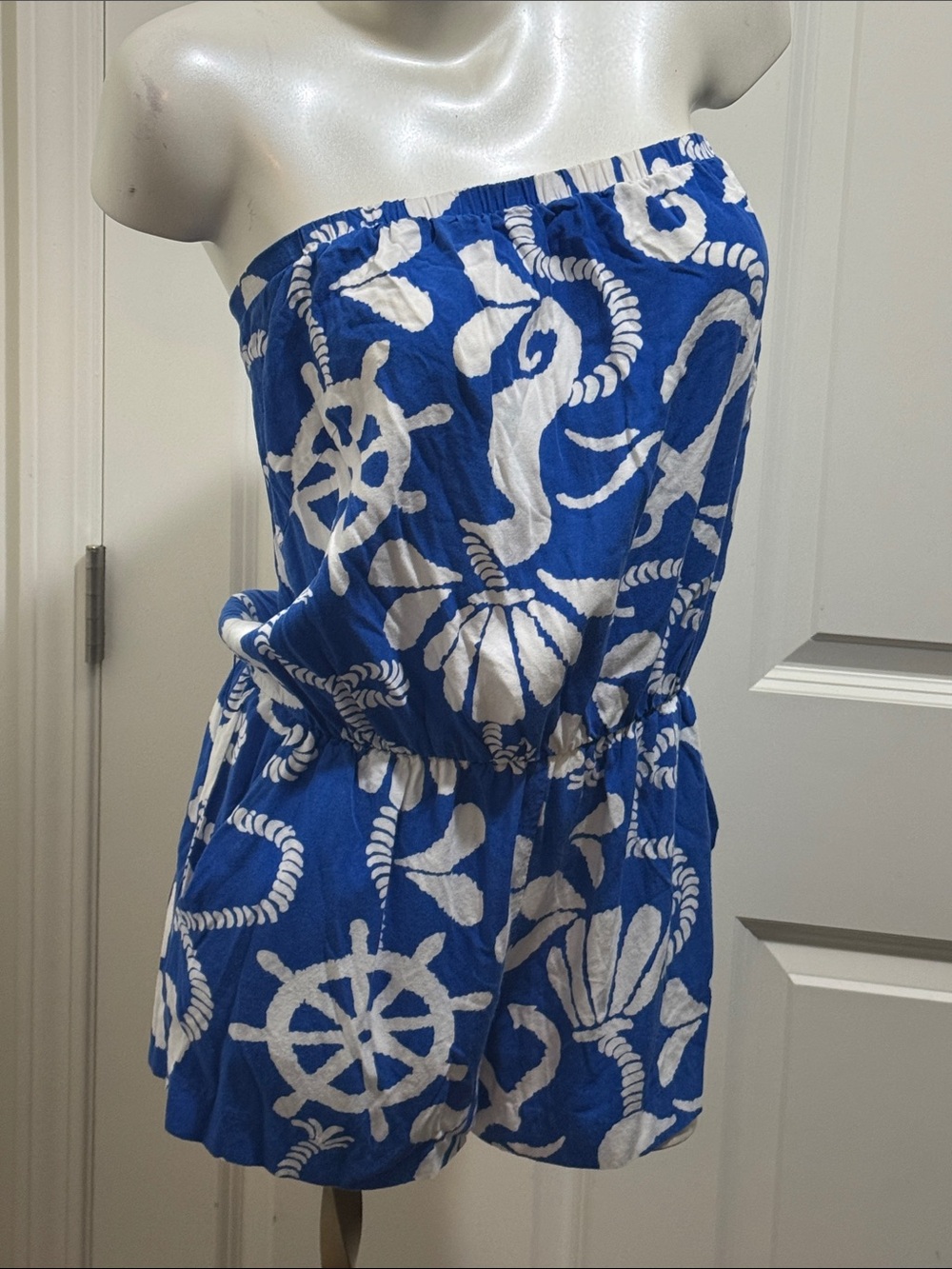 Lilly Pulitzer Blue and White Strapless Nautical Romper